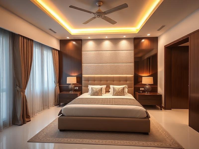 Master Bedroom with Upholstered King Bed & Cove Lighting