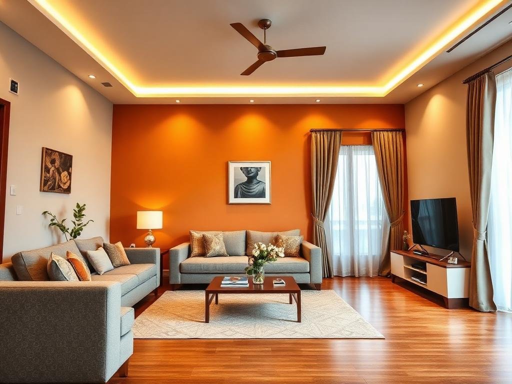 Living Room Renovation with Fresh Wall Treatments & Updated Lighting