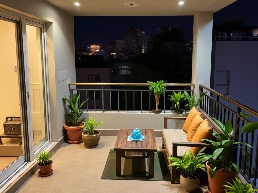 Balcony Renovation with New Flooring, Seating Area & Plants